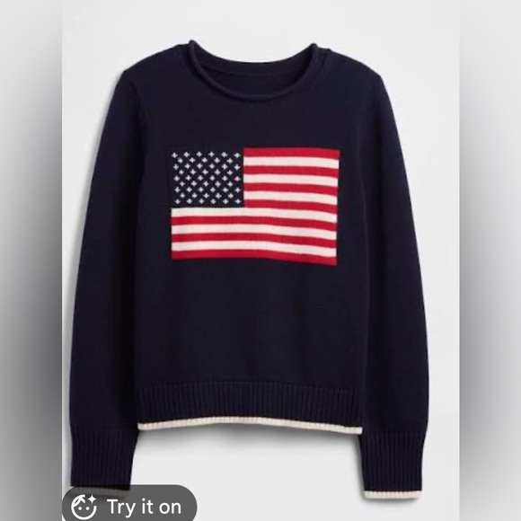 Gap Americana Intarsia Roll-Neck American Flag Oversized Sweater NWT XS USA - Picture 2 of 3